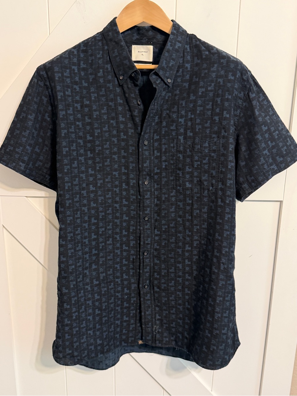 Billy Reid Men’s XL Shirt Made in Italy 100% Cotton Geometric Short Sleeve